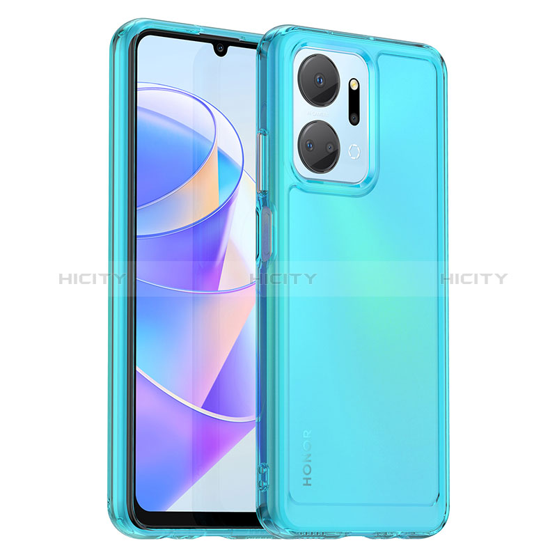 Coque Rebord Contour Silicone et Vitre Transparente Housse Etui J02S pour Huawei Honor X7a Bleu Plus