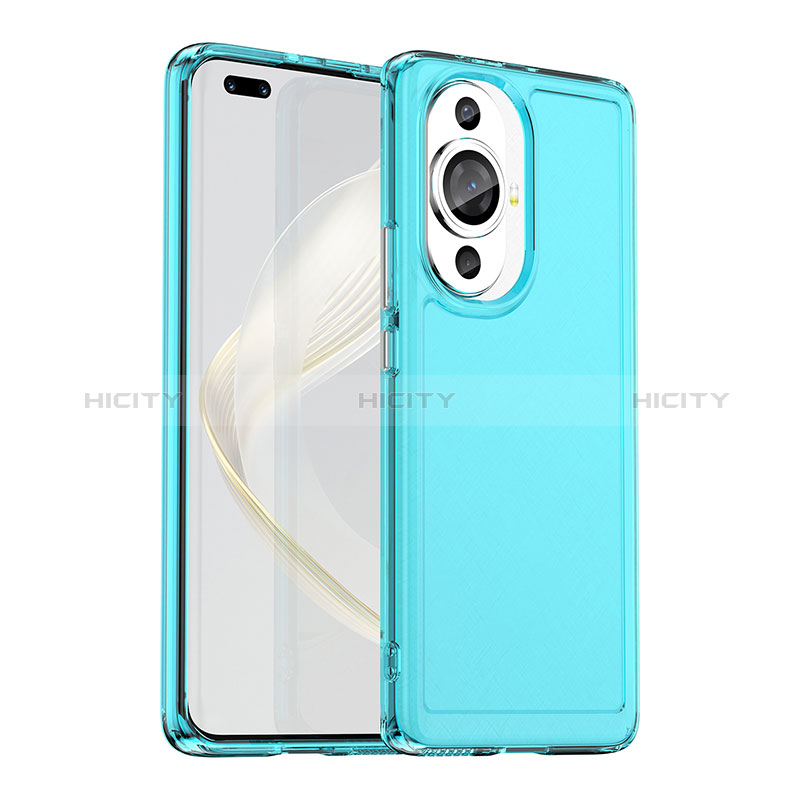 Coque Rebord Contour Silicone et Vitre Transparente Housse Etui J02S pour Huawei Nova 11 Pro Bleu Plus