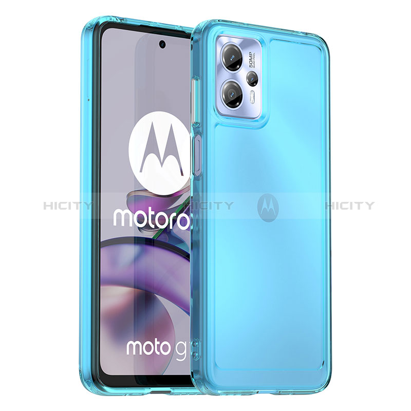 Coque Rebord Contour Silicone et Vitre Transparente Housse Etui J02S pour Motorola Moto G13 Bleu Plus