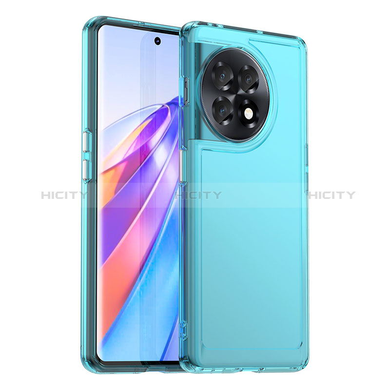 Coque Rebord Contour Silicone et Vitre Transparente Housse Etui J02S pour OnePlus Ace 2 5G Bleu Plus