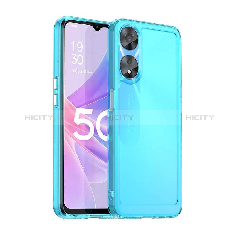 Coque Rebord Contour Silicone et Vitre Transparente Housse Etui J02S pour Oppo A58 5G Bleu Plus