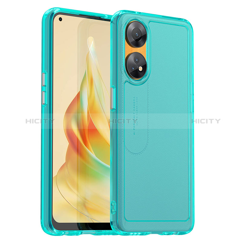 Coque Rebord Contour Silicone et Vitre Transparente Housse Etui J02S pour Oppo Reno8 T 4G Bleu Plus