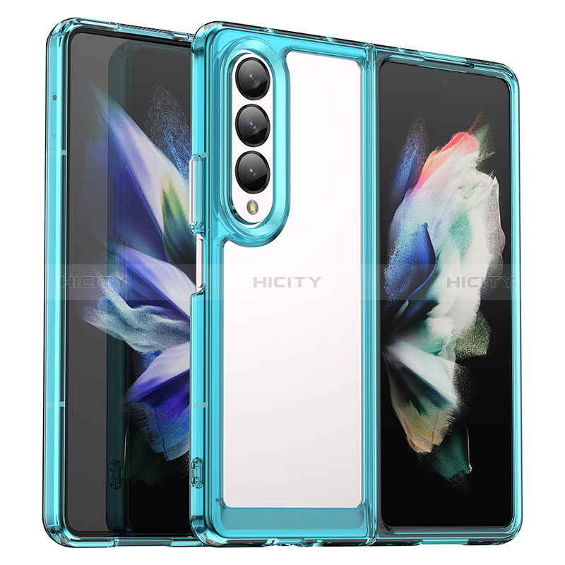 Coque Rebord Contour Silicone et Vitre Transparente Housse Etui J02S pour Samsung Galaxy Z Fold3 5G Cyan Plus