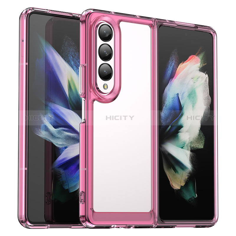 Coque Rebord Contour Silicone et Vitre Transparente Housse Etui J02S pour Samsung Galaxy Z Fold3 5G Or Rose Plus