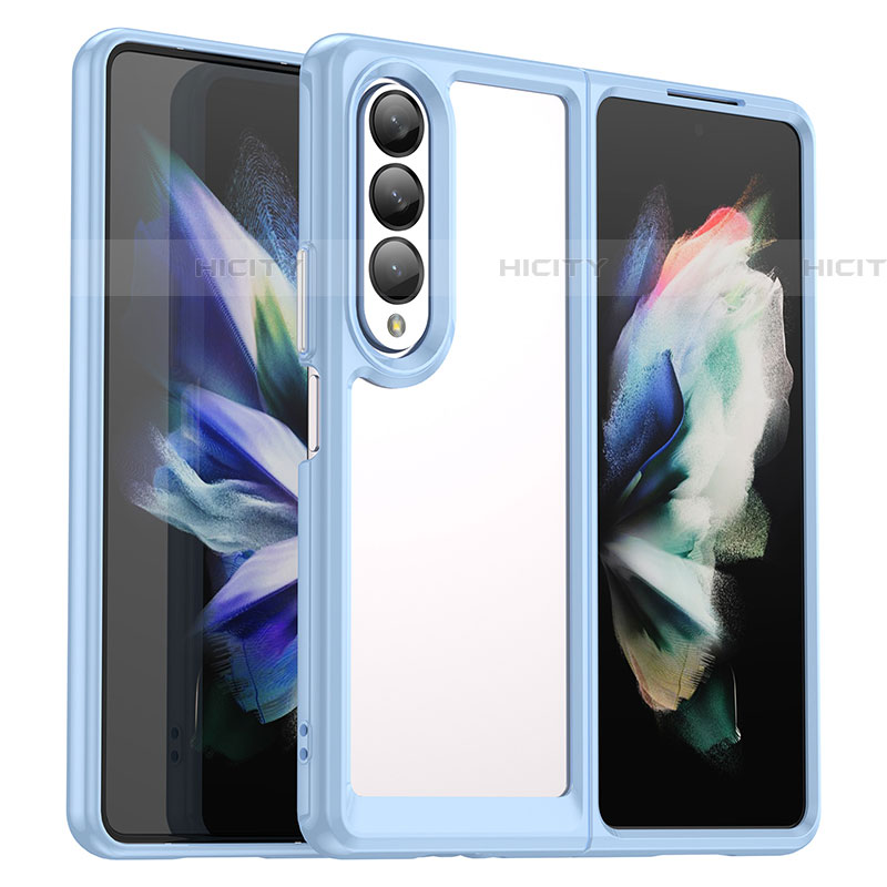 Coque Rebord Contour Silicone et Vitre Transparente Housse Etui J02S pour Samsung Galaxy Z Fold4 5G Bleu Plus