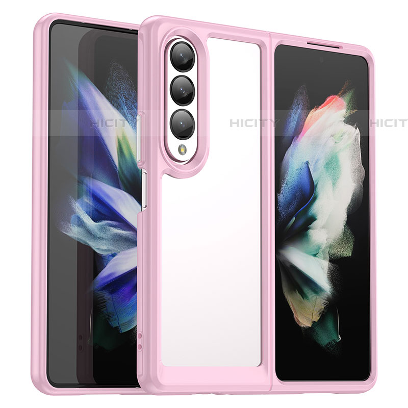 Coque Rebord Contour Silicone et Vitre Transparente Housse Etui J02S pour Samsung Galaxy Z Fold4 5G Rose Plus