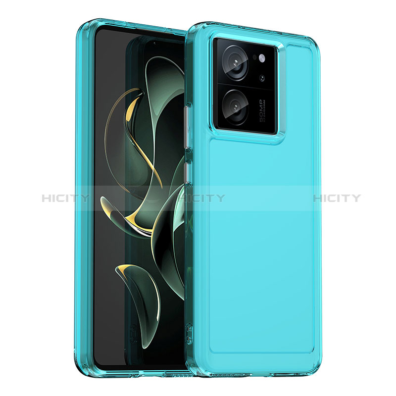 Coque Rebord Contour Silicone et Vitre Transparente Housse Etui J02S pour Xiaomi Mi 13T 5G Bleu Plus