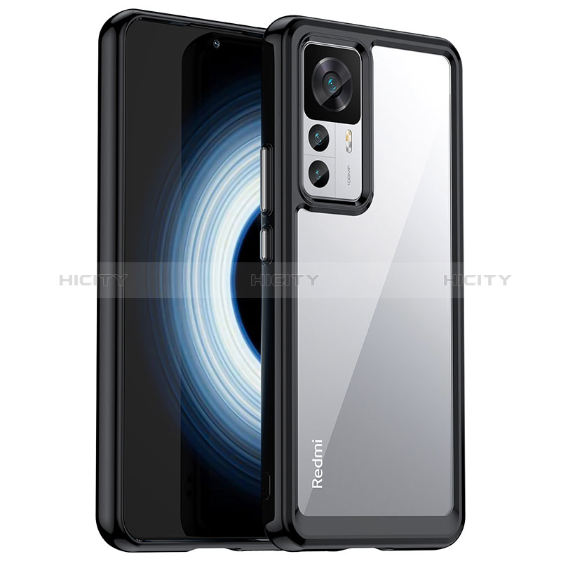 Coque Rebord Contour Silicone et Vitre Transparente Housse Etui J04S pour Xiaomi Mi 12T 5G Noir Plus