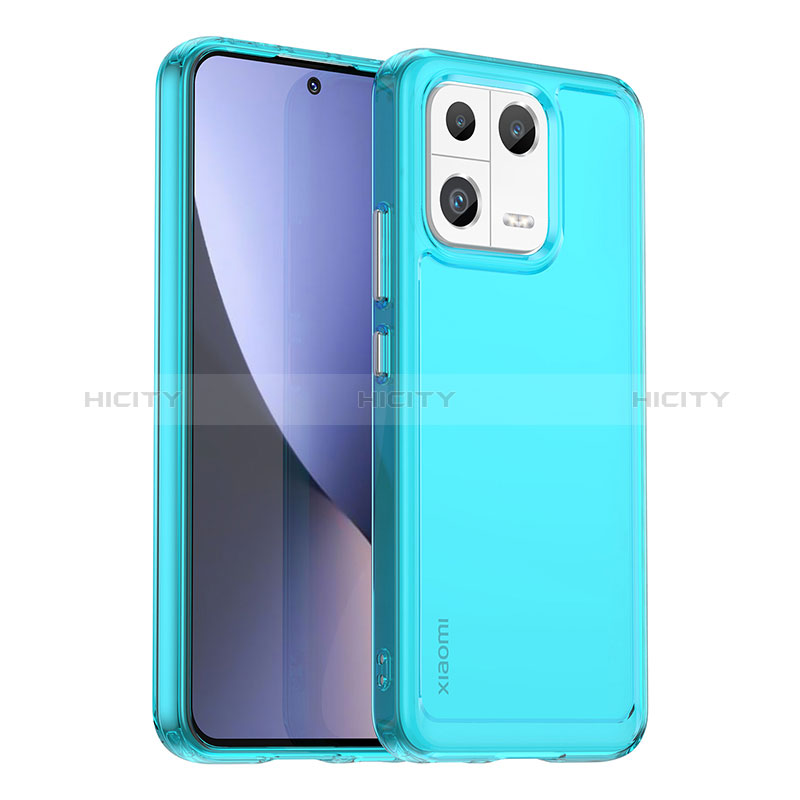 Coque Rebord Contour Silicone et Vitre Transparente Housse Etui J04S pour Xiaomi Mi 13 5G Bleu Plus