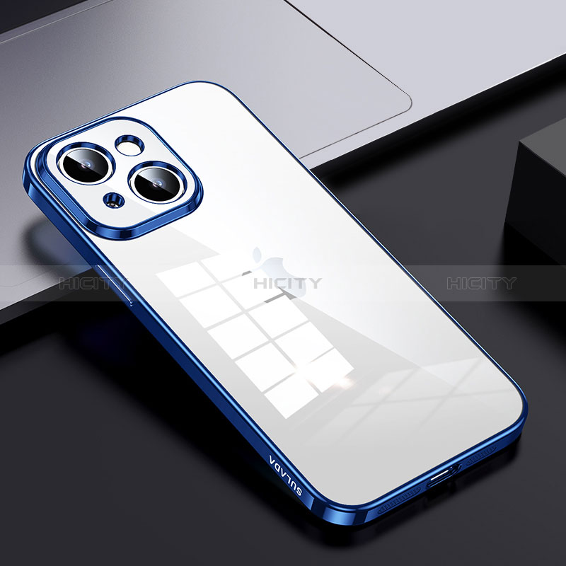 Coque Rebord Contour Silicone et Vitre Transparente Housse Etui LD2 pour Apple iPhone 13 Bleu Plus