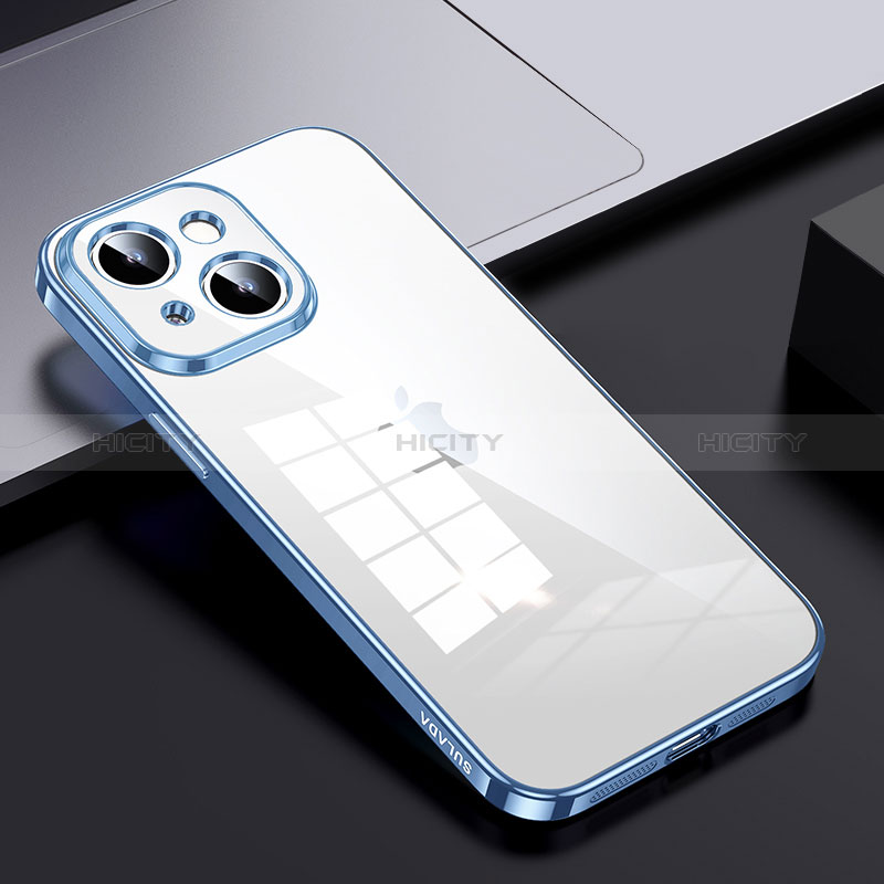 Coque Rebord Contour Silicone et Vitre Transparente Housse Etui LD2 pour Apple iPhone 13 Bleu Ciel Plus