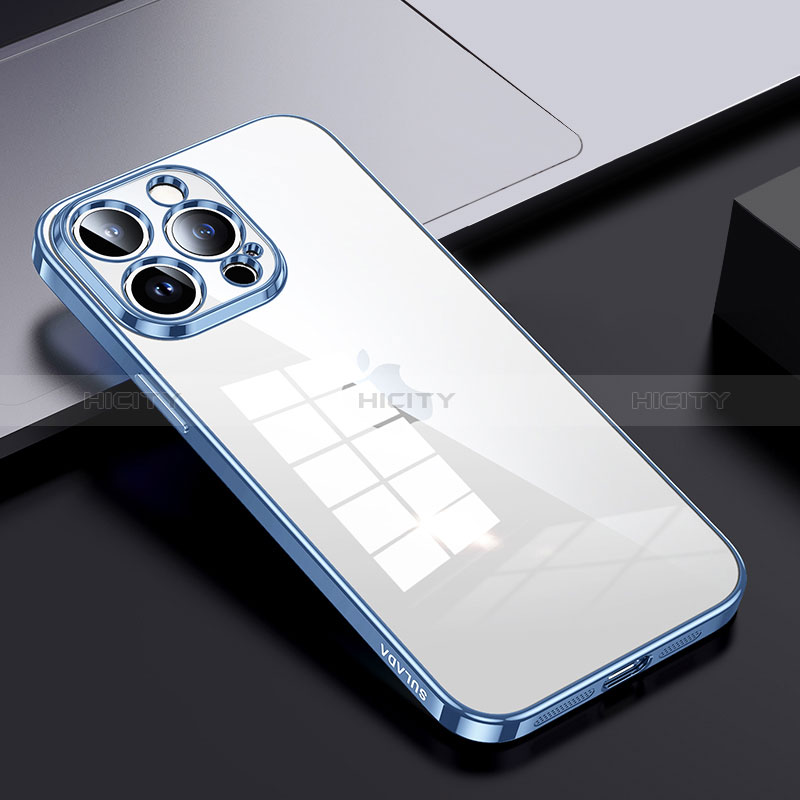 Coque Rebord Contour Silicone et Vitre Transparente Housse Etui LD2 pour Apple iPhone 13 Pro Max Bleu Ciel Plus