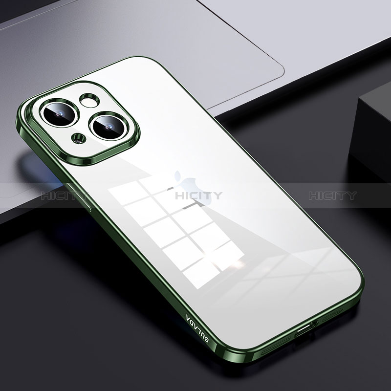 Coque Rebord Contour Silicone et Vitre Transparente Housse Etui LD2 pour Apple iPhone 14 Vert Plus