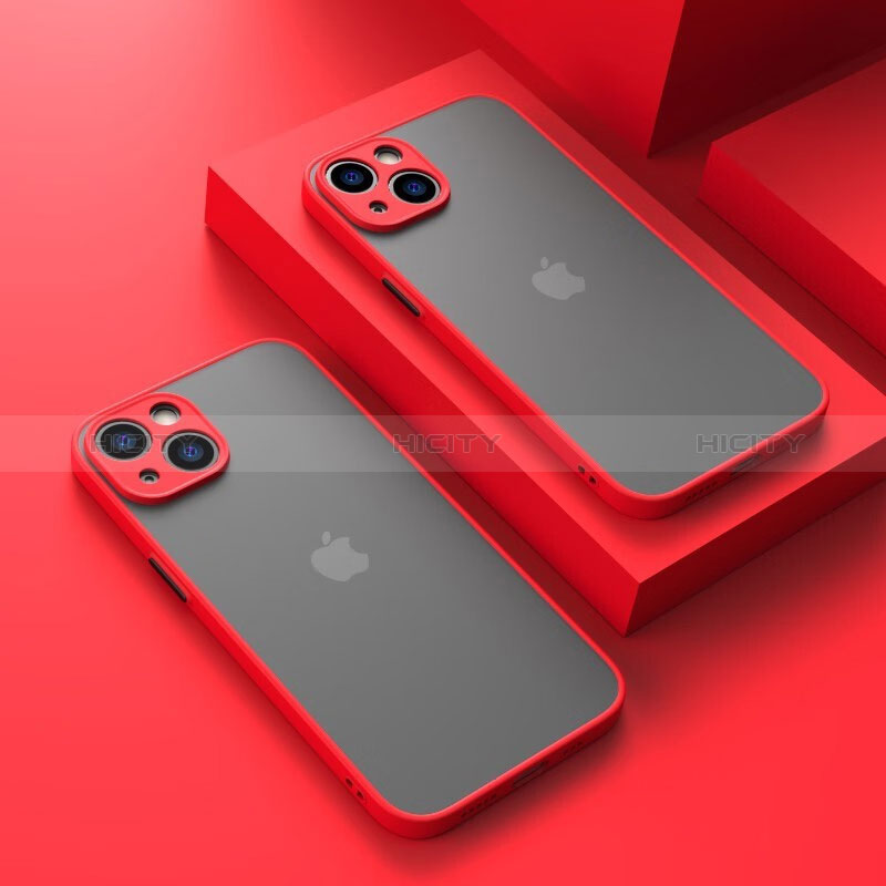 Coque Rebord Contour Silicone et Vitre Transparente Housse Etui LS1 pour Apple iPhone 13 Rouge Plus