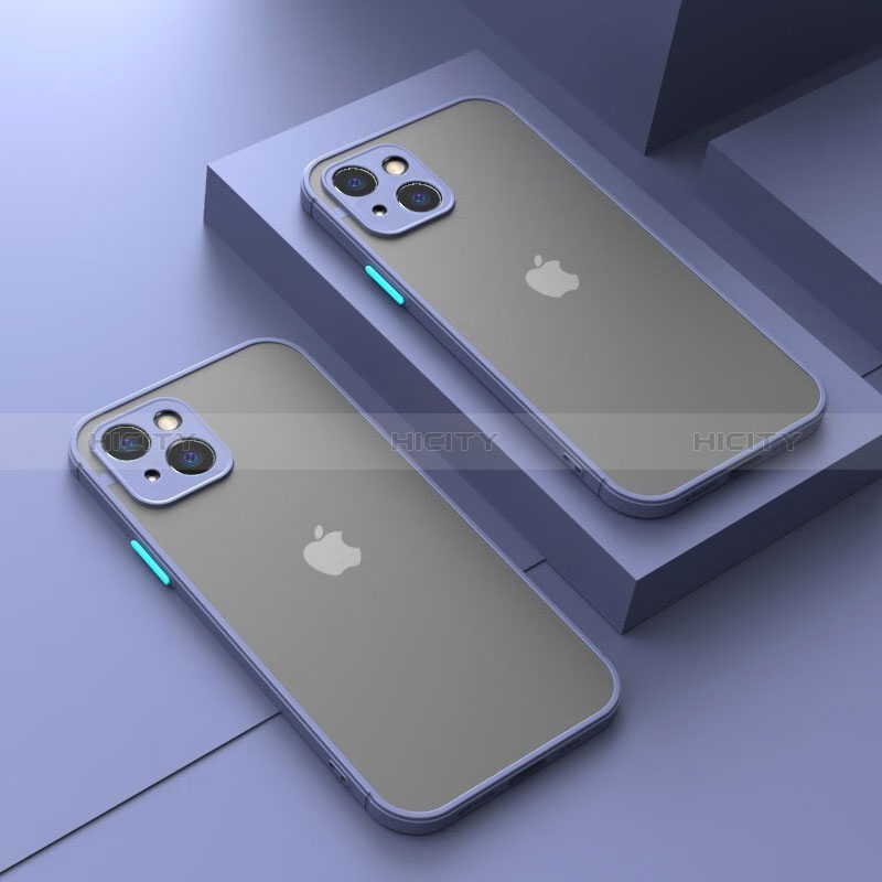Coque Rebord Contour Silicone et Vitre Transparente Housse Etui LS1 pour Apple iPhone 14 Gris Lavende Plus