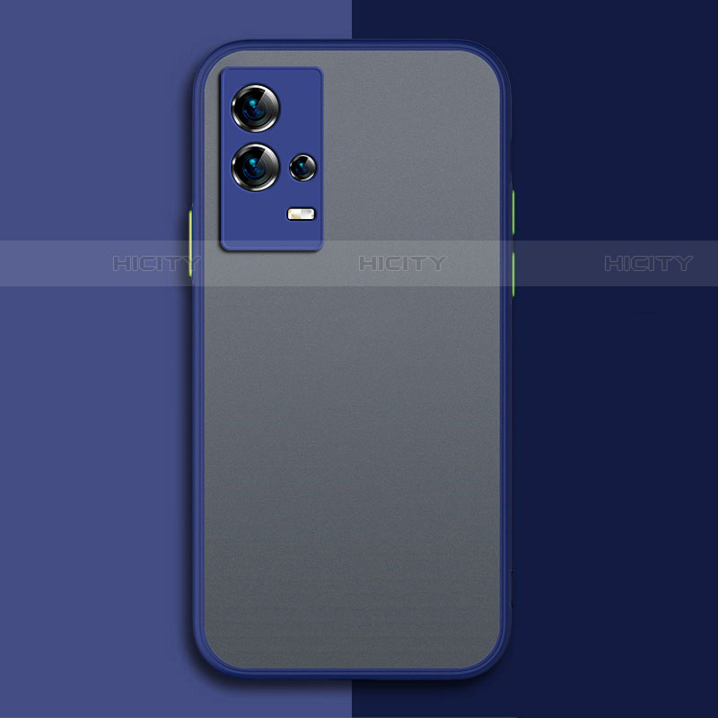 Coque Rebord Contour Silicone et Vitre Transparente Housse Etui M01 pour Vivo iQOO 8 Pro 5G Bleu Plus