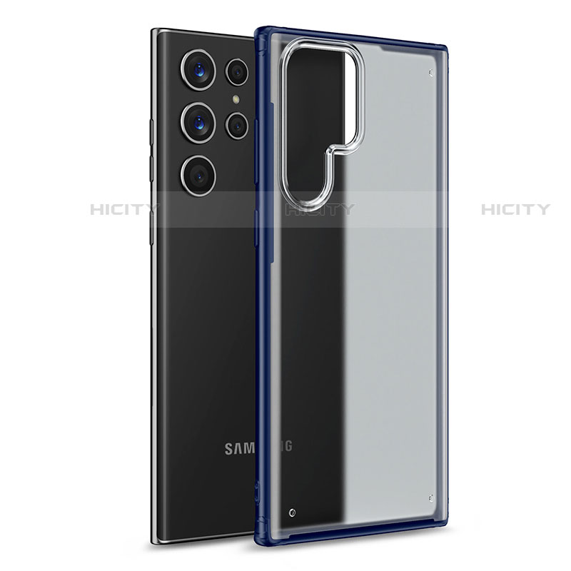 Coque Rebord Contour Silicone et Vitre Transparente Housse Etui M02 pour Samsung Galaxy S21 Ultra 5G Bleu Plus