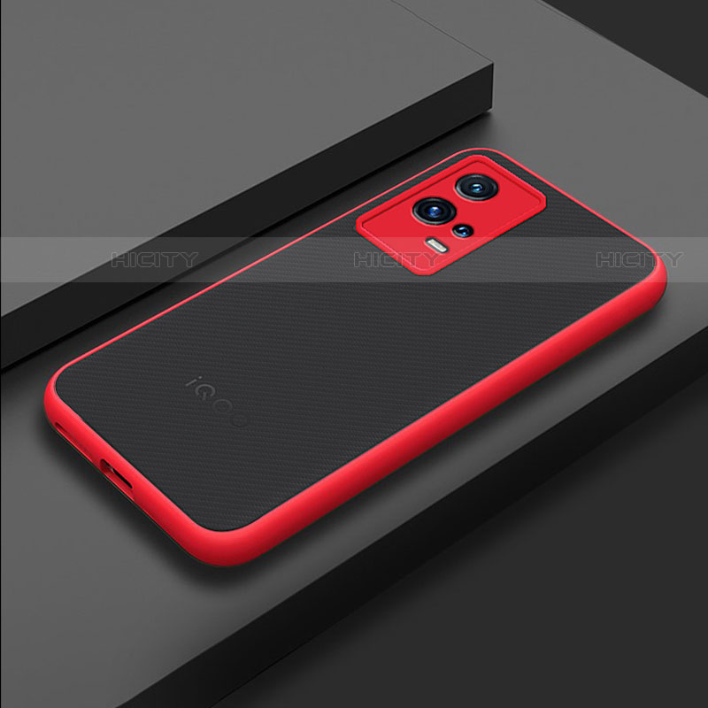 Coque Rebord Contour Silicone et Vitre Transparente Housse Etui M02 pour Vivo iQOO 8 5G Rouge Plus