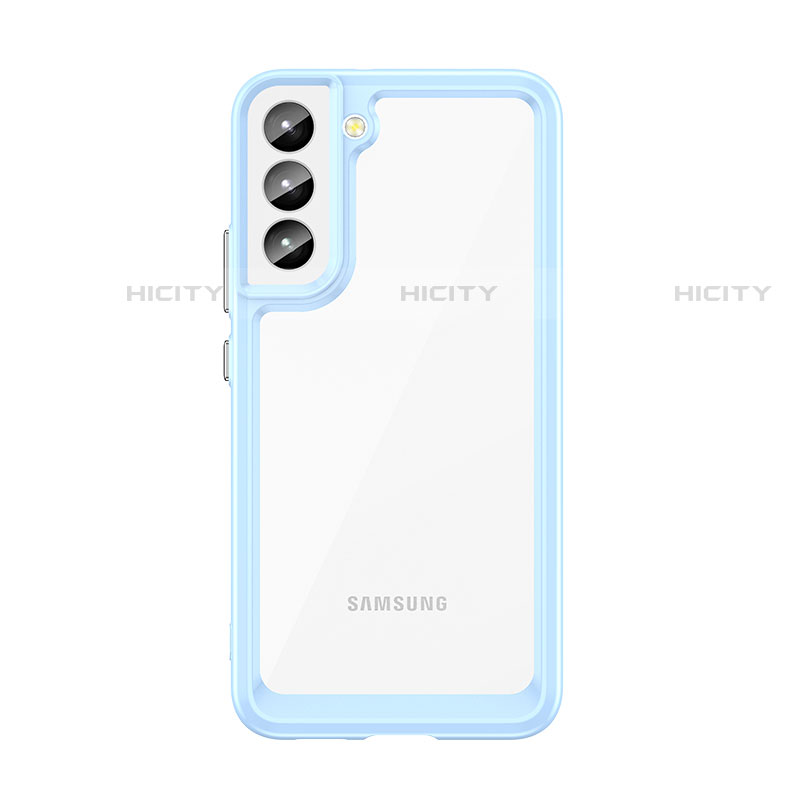 Coque Rebord Contour Silicone et Vitre Transparente Housse Etui M03 pour Samsung Galaxy S21 5G Bleu Plus