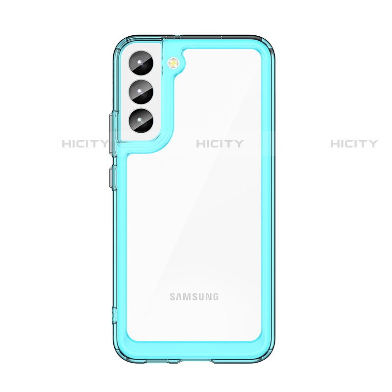 Coque Rebord Contour Silicone et Vitre Transparente Housse Etui M03 pour Samsung Galaxy S21 5G Cyan Plus