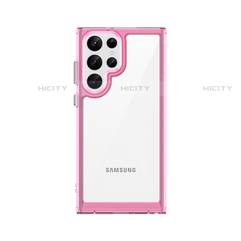 Coque Rebord Contour Silicone et Vitre Transparente Housse Etui M03 pour Samsung Galaxy S22 Ultra 5G Or Rose Plus