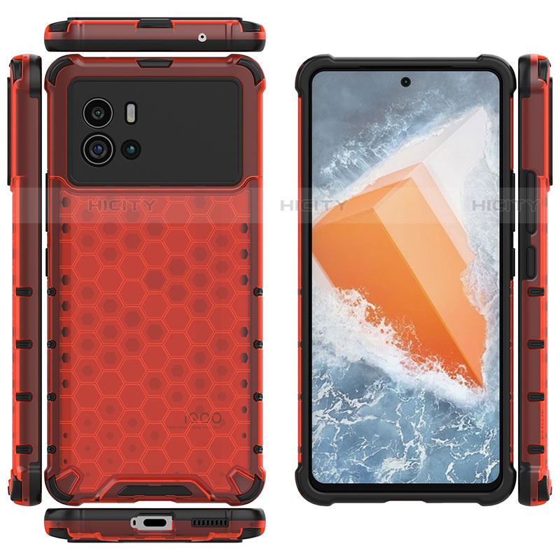 Coque Rebord Contour Silicone et Vitre Transparente Housse Etui M07 pour Vivo iQOO 9 Pro 5G Rouge Plus