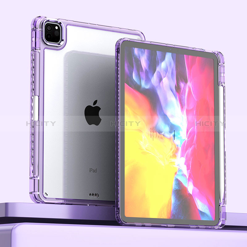 Coque Rebord Contour Silicone et Vitre Transparente Housse Etui P01 pour Apple iPad Pro 11 (2022) Violet Plus