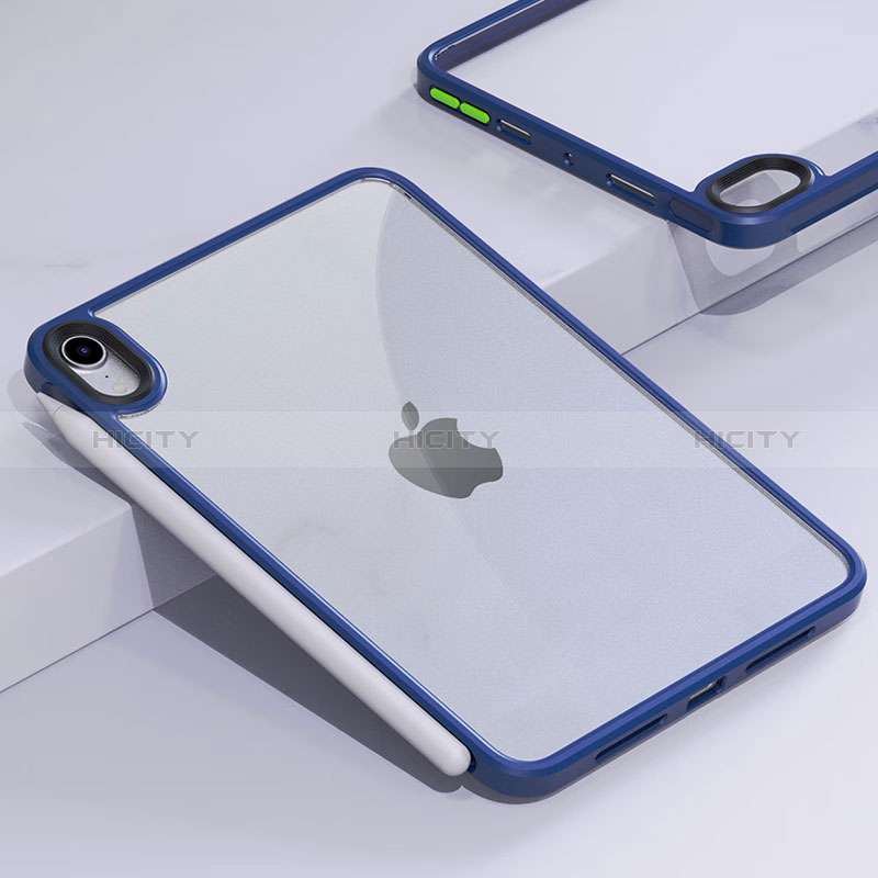 Coque Rebord Contour Silicone et Vitre Transparente Housse Etui pour Apple iPad Mini 6 Bleu Plus