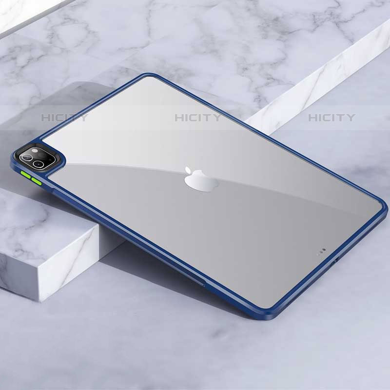 Coque Rebord Contour Silicone et Vitre Transparente Housse Etui pour Apple iPad Pro 11 (2021) Bleu Plus