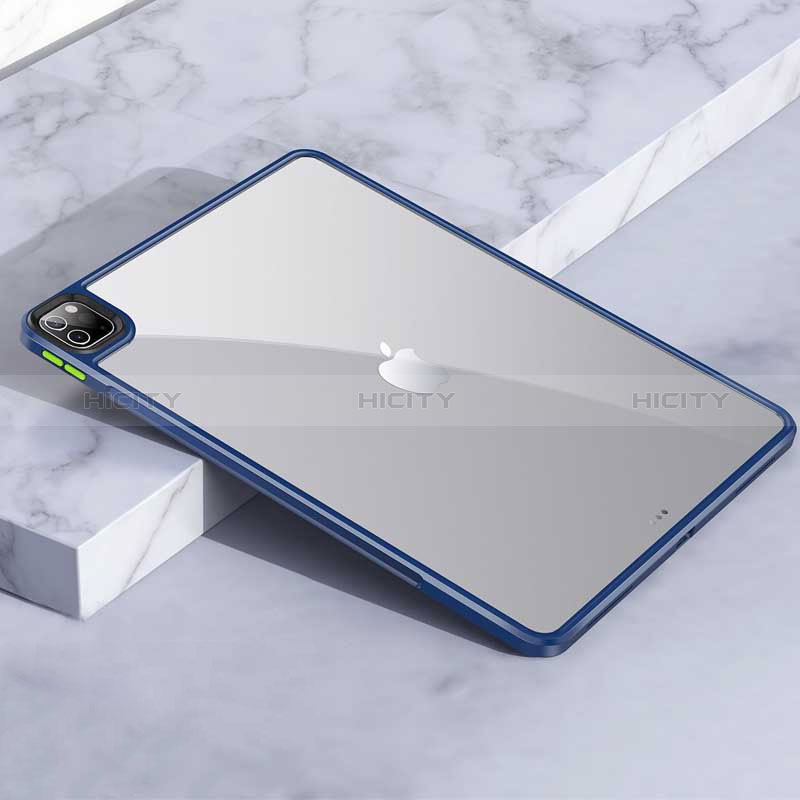 Coque Rebord Contour Silicone et Vitre Transparente Housse Etui pour Apple iPad Pro 12.9 (2021) Bleu Plus