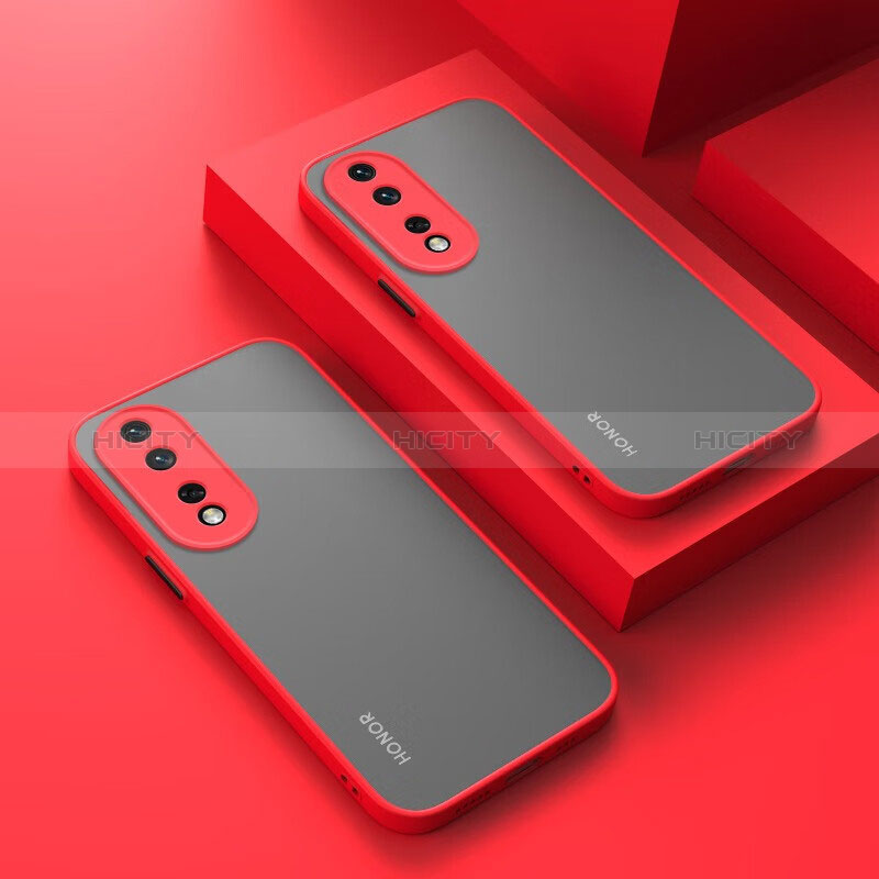 Coque Rebord Contour Silicone et Vitre Transparente Housse Etui pour Huawei Honor 90 Pro 5G Rouge Plus