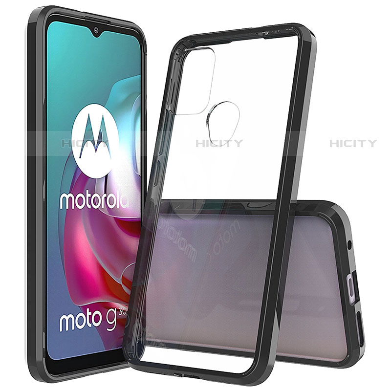 Coque Rebord Contour Silicone et Vitre Transparente Housse Etui pour Motorola Moto G10 Noir Plus