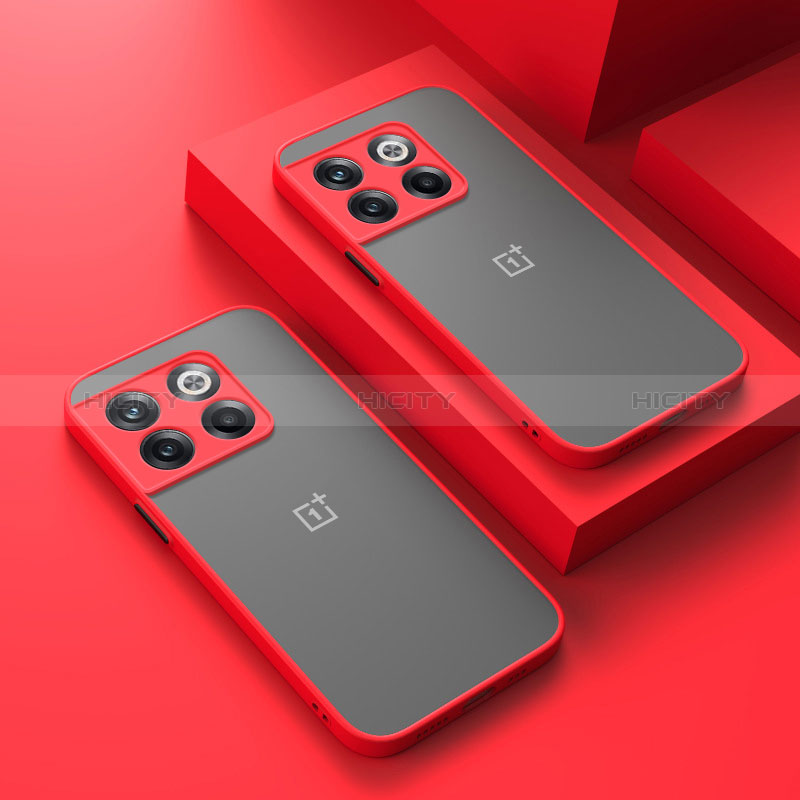 Coque Rebord Contour Silicone et Vitre Transparente Housse Etui pour OnePlus 10T 5G Rouge Plus