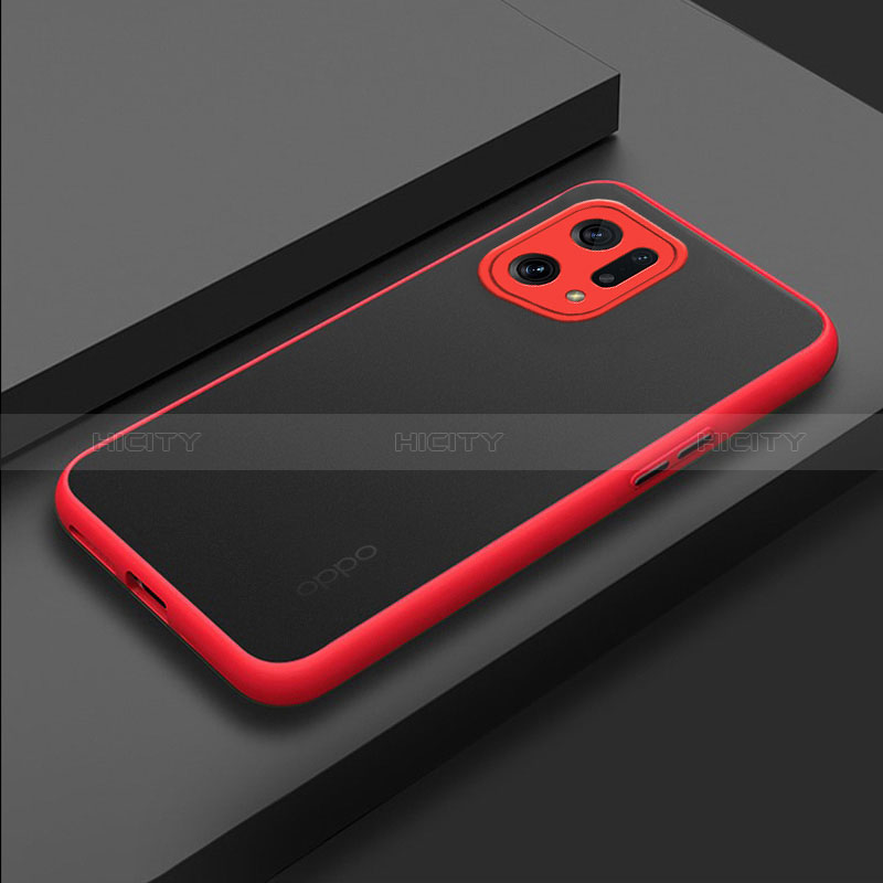 Coque Rebord Contour Silicone et Vitre Transparente Housse Etui pour Oppo Find X5 5G Rouge Plus