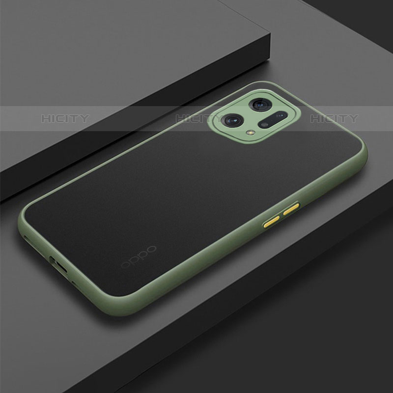 Coque Rebord Contour Silicone et Vitre Transparente Housse Etui pour Oppo Find X5 Pro 5G Vert Armee Plus