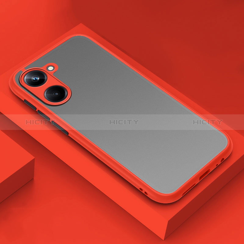 Coque Rebord Contour Silicone et Vitre Transparente Housse Etui pour Realme 10 Pro 5G Rouge Plus