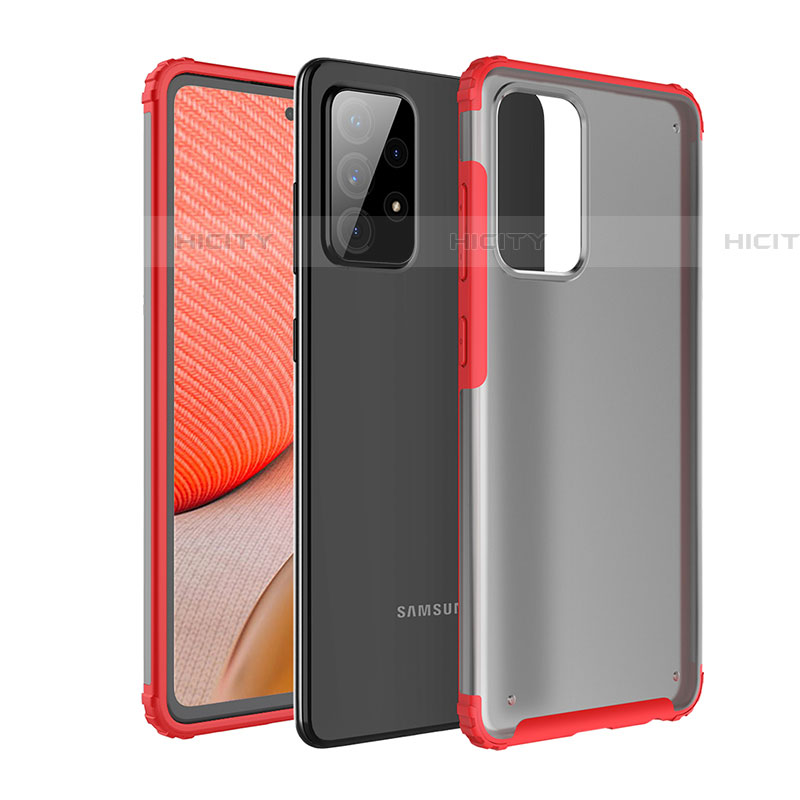 Coque Rebord Contour Silicone et Vitre Transparente Housse Etui pour Samsung Galaxy A72 4G Rouge Plus