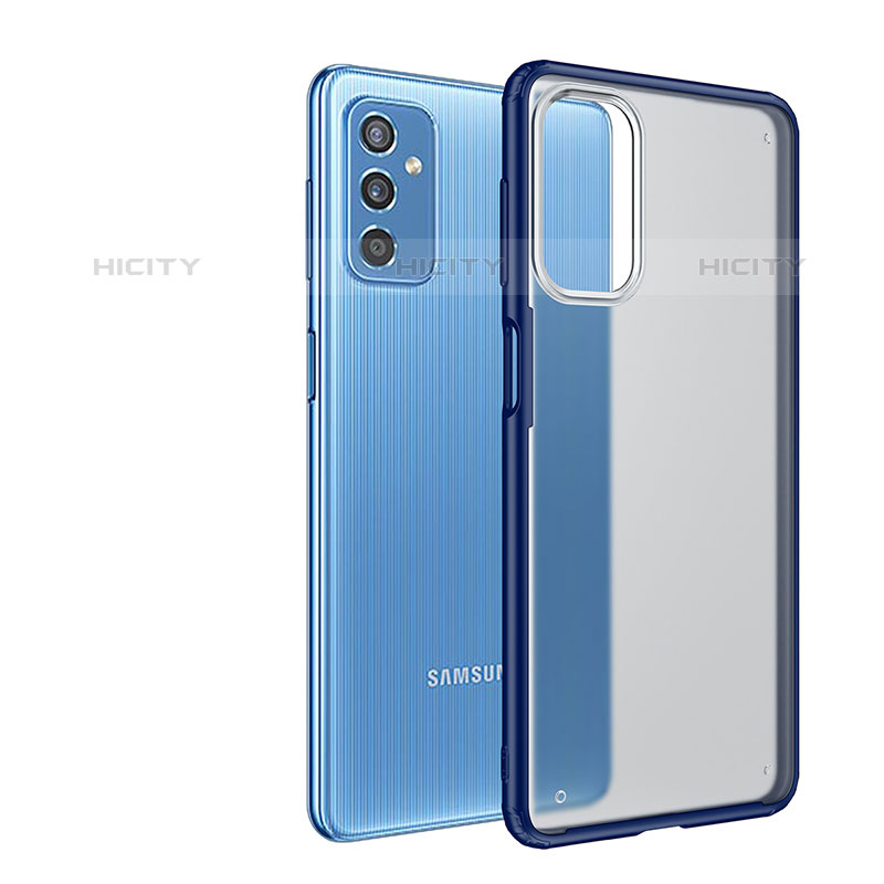 Coque Rebord Contour Silicone et Vitre Transparente Housse Etui pour Samsung Galaxy M52 5G Bleu Plus