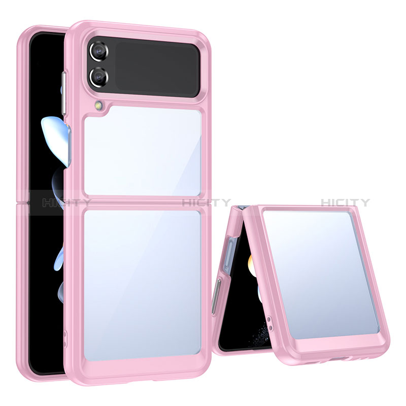 Coque Rebord Contour Silicone et Vitre Transparente Housse Etui pour Samsung Galaxy Z Flip3 5G Rose Plus