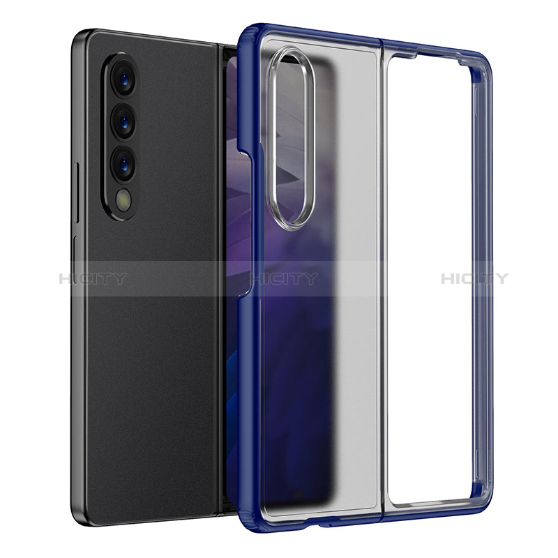 Coque Rebord Contour Silicone et Vitre Transparente Housse Etui pour Samsung Galaxy Z Fold3 5G Bleu Plus