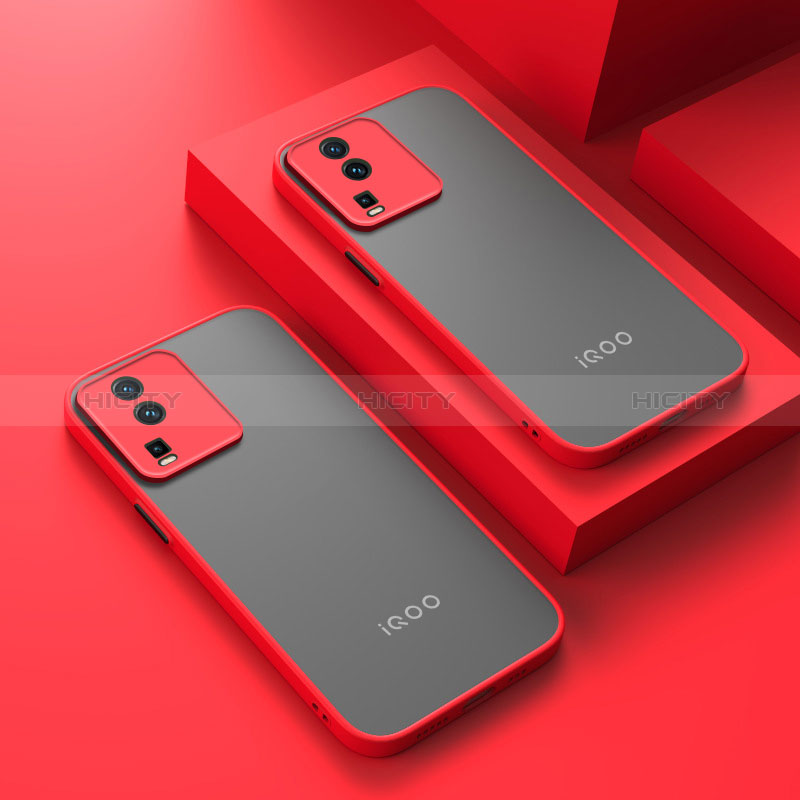 Coque Rebord Contour Silicone et Vitre Transparente Housse Etui pour Vivo iQOO Neo7 SE Rouge Plus