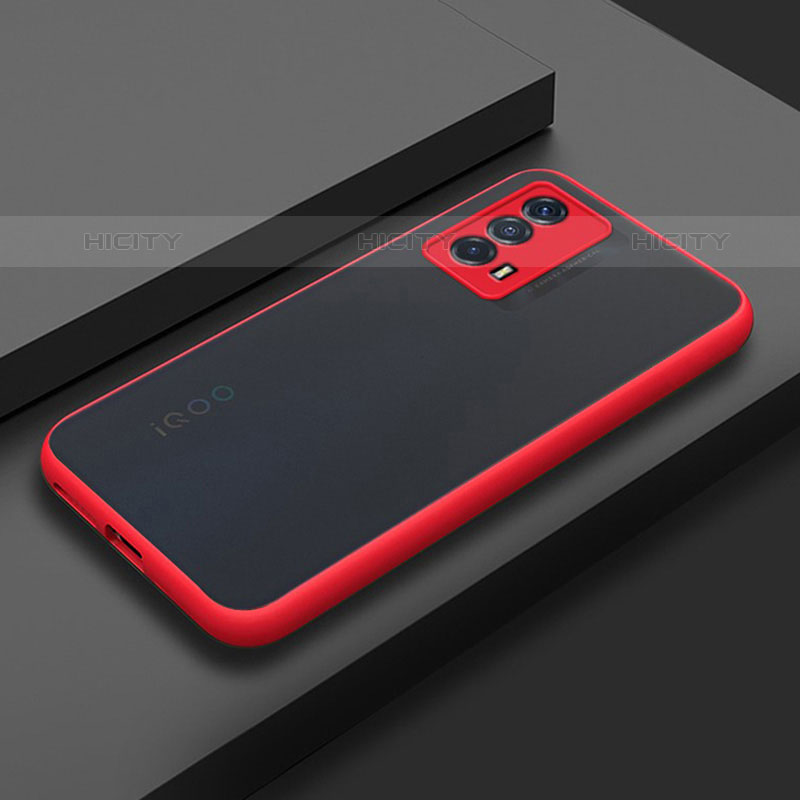 Coque Rebord Contour Silicone et Vitre Transparente Housse Etui pour Vivo iQOO Z5 5G Rouge Plus