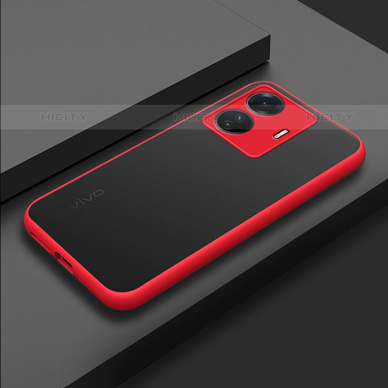 Coque Rebord Contour Silicone et Vitre Transparente Housse Etui pour Vivo T1 Pro 5G Rouge Plus