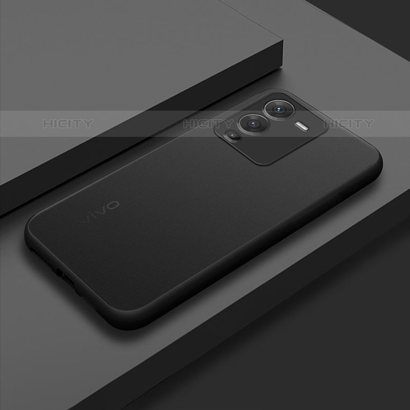 Coque Rebord Contour Silicone et Vitre Transparente Housse Etui pour Vivo V25 Pro 5G Noir Plus