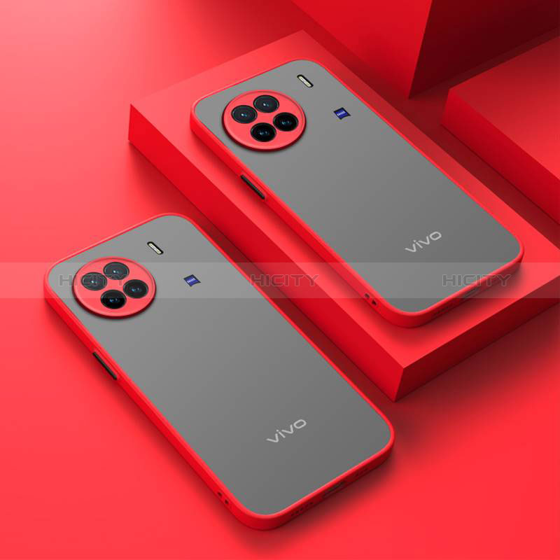 Coque Rebord Contour Silicone et Vitre Transparente Housse Etui pour Vivo X90 5G Rouge Plus