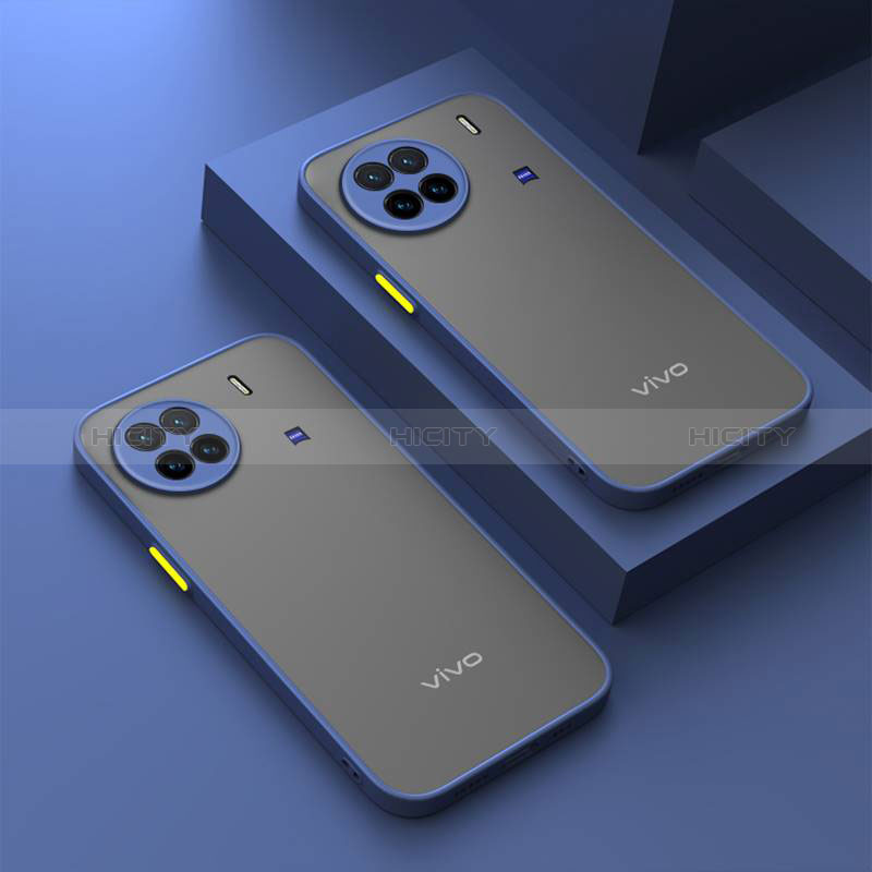 Coque Rebord Contour Silicone et Vitre Transparente Housse Etui pour Vivo X90 Pro+ Plus 5G Bleu Plus