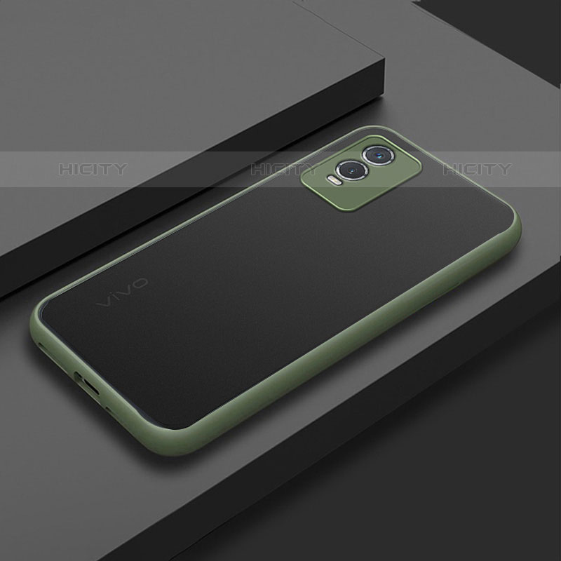 Coque Rebord Contour Silicone et Vitre Transparente Housse Etui pour Vivo Y74s 5G Vert Armee Plus