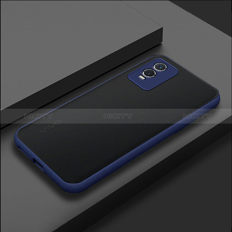 Coque Rebord Contour Silicone et Vitre Transparente Housse Etui pour Vivo Y76s 5G Bleu Plus