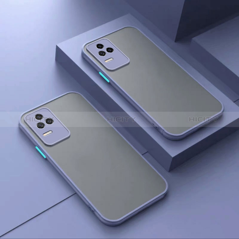 Coque Rebord Contour Silicone et Vitre Transparente Housse Etui pour Xiaomi Poco F4 5G Gris Lavende Plus