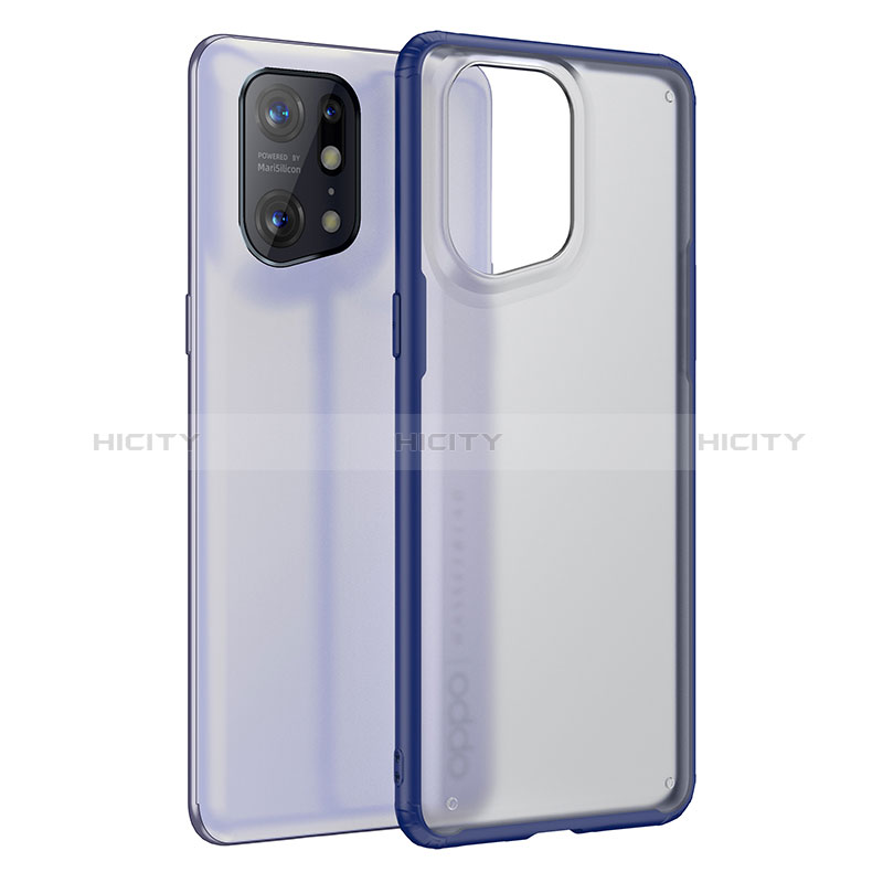 Coque Rebord Contour Silicone et Vitre Transparente Housse Etui W01L pour Oppo Find X5 5G Bleu Plus